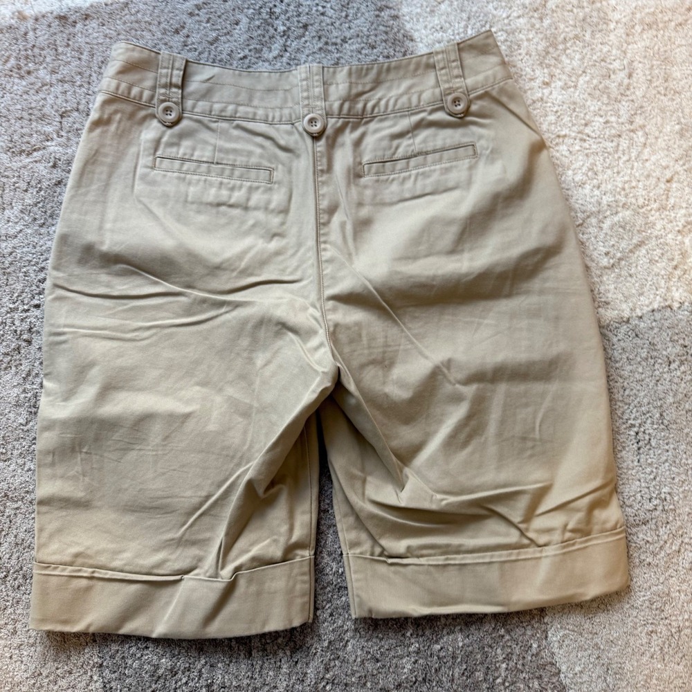 Talbots Women Khaki Chino Shorts Tan Stretch‎ Double Button Waist Casual Summer - Picture 5 of 7